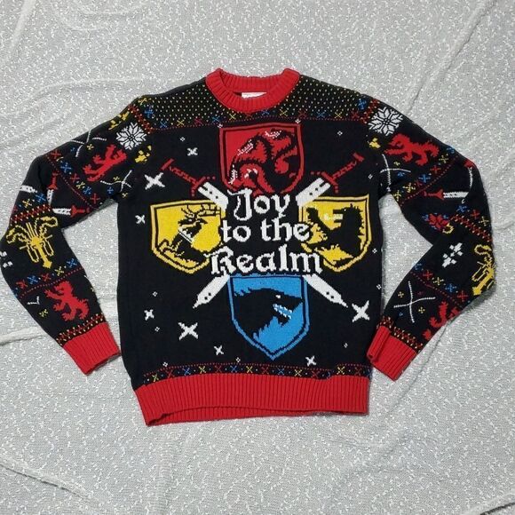 𝅺GAME of Thrones  Black Joy to the Realm Holiday Ugly Christmas Sweater SMALL - Picture 1 of 7